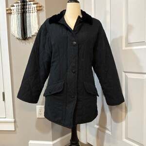 VTG London Fog Women's Black Quilted Barn Jacket Velvet Collar SZ 1X Vintage